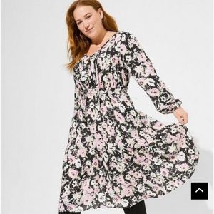 Torrid midi, Swiss.pleat long sleeve dress brushstroke size 1X